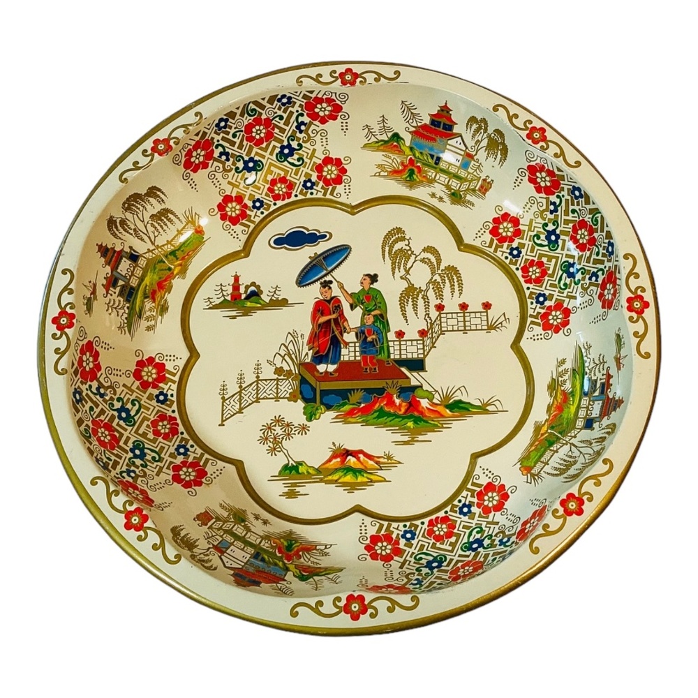Vintage 1971 Daher Decorated Ware Round Oriental Metal Bowl Made in England